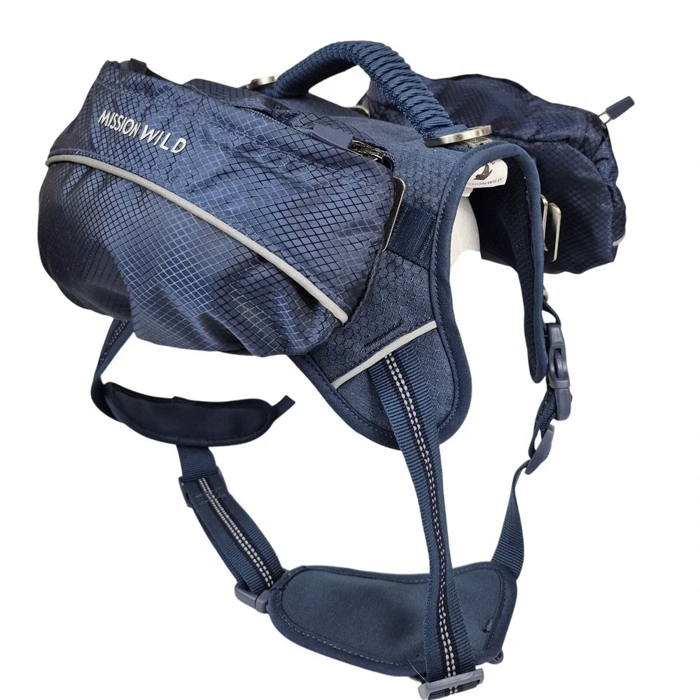 Mission Wild Dog Day Pack‎ Harness Saddle Bag Hiking Outdoor Reflective LG Blue